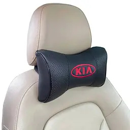 Подушка на підголовник з логотипом Kia екошкіра Чорна Червоний логотип 1 шт