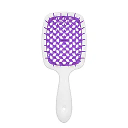 Щітка для волосся масажна продувна Superbrush Plus Hollow Comb прямокутна, Біла з фіолетовим
