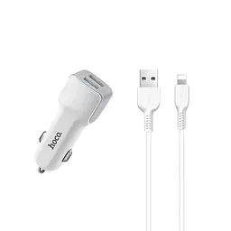 Автомобільний зарядний пристрій Hoco Z23 2 USB білий + кабель USB to Lightning - мініатюра 4