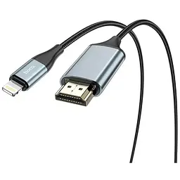 Конвертер Hoco UA15 HDMI (тато)-Lighting (тато) 2м, обплетення, круглий Black/Gray, Box