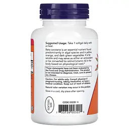 Вітаміни та мінерали NOW Natural Beta Carotene 25000 IU, 180 капсул - мініатюра 3