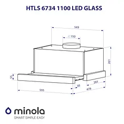 Витяжка телескопічна MINOLA HTLS 6734 BL 1100 LED GLASS - мініатюра 11