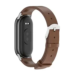 Шкіряний ремінець MiJobs для фітнес-браслета Xiaomi Mi Band 8 і 9 Type B коричневий, тримач - сріблястий - мініатюра 2