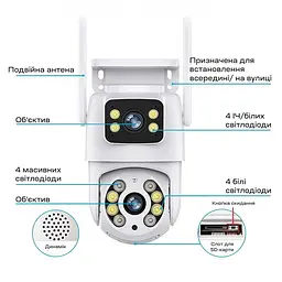 IP PTZ-відеокамера з WiFi 3Mp+3Mp Light Vision VLC-9130WI/2C (Tuya) f=3.6mm+3.6mm, ІЧ+LED-підсвічування, з мікрофоном (75-00301) - мініатюра 10