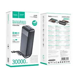 Зовнішній аккумулятор HOCO J163B Wonderful power bank with 4 cables(30000mAh) чорний - мініатюра 2