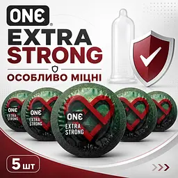 Презервативи ONE Extra Strong 5 ШТ, підвищеної міцності, щільніші та міцніші, гладкІ, латексні, із силіконовою змазкою