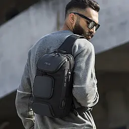 Однолямковий рюкзак через плече Bange BG-7086 9л Сумка-слінг з USB-роз'ємом Black (19380) - мініатюра 6