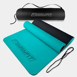 Килимок для йоги та фітнесу EasyFit TPE+TC 6 мм двошаровий + Чохол м'ятний-чорний - мініатюра 1