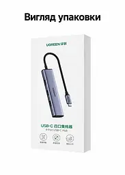 USB-C хаб для периферії UGREEN CM473 концентратор вхід USB-C для хоста та 4 вихідні порти USB-A 3.0 передавання даних до 5 Гбіт/с вбудований кабель 0,2 м кабель в обплетенні без окремого порту живлення для телефонів і планшетів із USB-C та підтримкою OTG одночасна робота всіх 4 портів працює без встановлення драйверів сумісність із ОС Windows Mac OS і Linux корпус космічного сірого кольору з чорним кабелем і чорними деталями (20841) - мініатюра 12