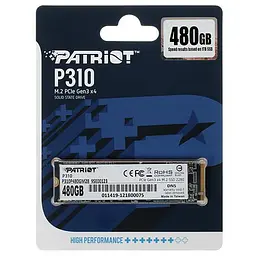 Накопичувач SSD M.2 Patriot P310 480GB NVMe 2280 PCIe 3.0x4 3D NAND TLC (P310P480GM28) - мініатюра 2