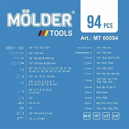 Набір інструментів для авто та дому професійний в кейсі MOLDER 94 предмета 1\2 та 1\4 Оригінал (MT60094) - мініатюра 9