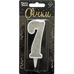 Свічка-цифра "7" гліттер срібло в білому Party Хата 1502-5826 9.5 см (2000990660411)