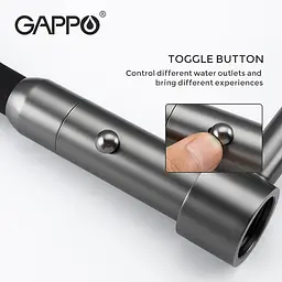 Змішувач для кухні Gappo G4398-51 з гнучким виливом, 2 режими, чорний, Чорний матовий - мініатюра 6