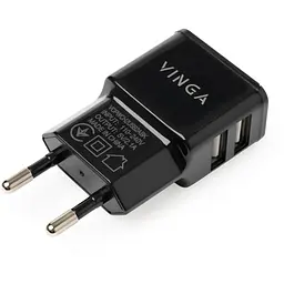 Зарядний пристрій Vinga 2 Port USB Wall Charger 2.1A (VCPWCH2USB2ABK)