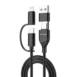 Дата кабель USB-C + USB-A to Lightning + Micro 5P + USB-C 1.0m 2.4-3A black Grand-X (PX-41B) - мініатюра 2