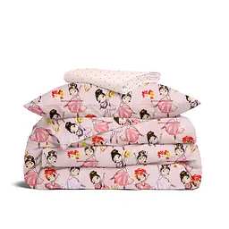 Дитяча постільна білизна в ліжечко BALLERINA CS5, рожевий (BallerinasFlowersRose_DotsGreyRose_140)