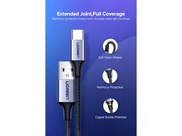 Кабель USB Type-C UGREEN US288 USB 2.0 AM to Type-C 2m Black (60128) - мініатюра 6