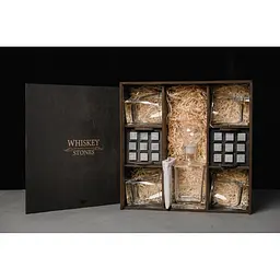 Подарунковий набір Whiskey Stones камені для віскі в дерев'яному пеналі №8 + декантер і 4 склянки Pasabahce + щипці + мішечок - мініатюра 2