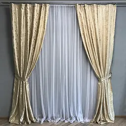 Жакардові штори бежевого кольору 2шт. 150х270 з білим шифоновим тюлем 400х270, на тасьмі ALBO pbe0052682 - мініатюра 3