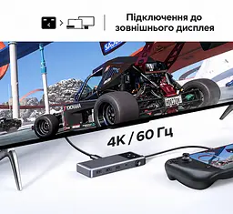USB-C хаб UGREEN Uno CM889 6 в 1 3 USB-A 3.0 + 1 USB-C 3.0 для даних до 5 Гбіт/с HDMI до 4K 60 Гц / 2K 144 Гц / 1080p 240 Гц вхід USB-C PD 3.0 до 100 Вт хост до 90 Вт без споживача на виході PD або до 70 Вт із ним заряджання периферії через USB-C PD 3.0 до 20 Вт HDMI потребує USB-C хоста з DisplayPort Alt Mode кнопка ввімкнення/вимкнення HDMI LED-дисплей стану підключень дублювання/розширення без драйверів сірий із чорною панеллю (75177) - мініатюра 9