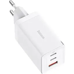Зарядний пристрій Baseus 2xUSB-C 65 Вт + 1xUSB GaN + кабель USB-C — USB-C 100 Вт 1.0 м білий (CCGP120202) - мініатюра 2