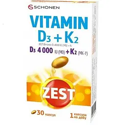 Зест Вітамін D3 4000 МО + К2 желатинові капсули №30