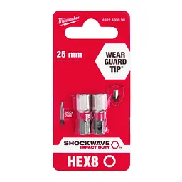 Біта SHOCKWAVE MILWAUKEE, Hex8, 25мм, (2 шт) (заміна на 4932500383) - мініатюра 2