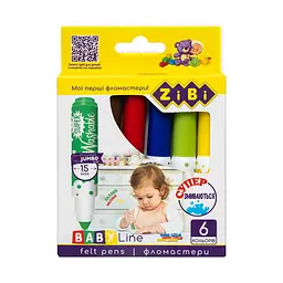 Фломастери ZiBi Superwashable, Super Jumbo, Baby Line 6 кольорів