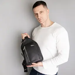 Сумка-рюкзак чоловіча шкіряна Tom Stone 911 B чорна - мініатюра 2