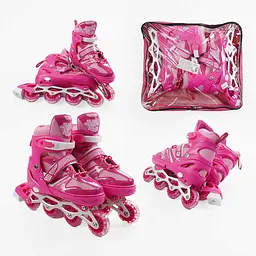 Роликові ковзани, розмір 39-43, PVC колеса, устілка 25-27 см, рожевий, INLINE SKATE, 92403-L