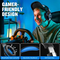 Ігрова гарнітура Kotion Each GS400 з мікрофоном і LED-підсвічуванням для ПК, PS4 та PS5 (Чорно-синій) - мініатюра 2
