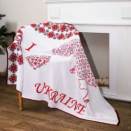 Плед Прованс Вишиванка 100х150 см білий з червоним (27842) - мініатюра 6