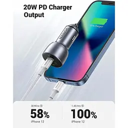 Автозарядка 2xUSB 36W (USB-C+USB-A) QC 3.0+ Косм. Сіра (CD213) UGREEN (60980) - мініатюра 3