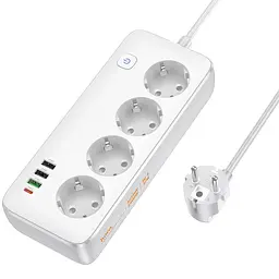 Подовжувач Hoco AC22 Sunlight (PD30W/1C/3A/4xSocket) (1.5m) White - мініатюра 3