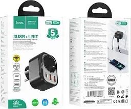 Мережевий зарядний пристрій Hoco NS3 Multifunctional socket (1C2A PD20W) Black - мініатюра 6