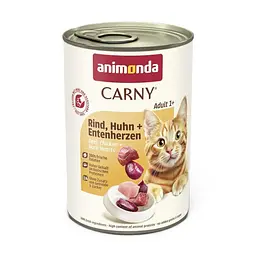 Вологий корм Animonda Carny для дорослих кішок, з яловичиною, куркою та качиними серцями, 400 г