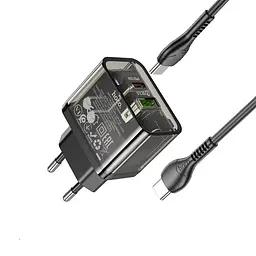 Мережевий зарядний пристрій з кабелем Hoco N34 Dazzling dual-port PD20W+QC3. 0 charger set(Type-C to Type-C) Transparent чорний - мініатюра 3