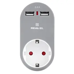 Мережевий зарядний USB-пристрій з розеткою REAL-EL CS-20, білий-сірий - мініатюра 2