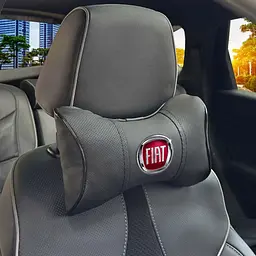 Подушка на підголівник з логотипом Fiat Екошкіра 3D Кольоровий лого Чорна-Чорний кант 1 шт