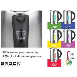 Электрочайник Brock WK 2302 D 1850-2200Вт/ 1.7л/ установка температуры нагрева/нерж.сталь - миниатюра 3