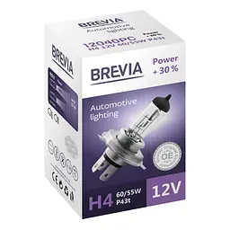 Галогенова лампа Brevia H4 12V 60/55W P43t Power +30% CP(12040PC)