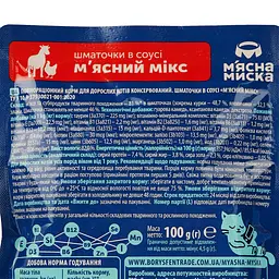 Вологий корм для котів М'ясна Миска шматочки в соусі м'ясний мікс 2.4 кг (24 шт. х 100 г) - мініатюра 4