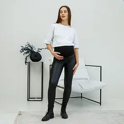 Шкіряні демісезонні легінси для вагітних 4XL (54) Koln Lullababe Чорний - мініатюра 2
