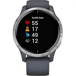 Спортивний годинник Garmin Venu Silver Stainless Steel Bezel w. Granite Blue and Silicone B. (010-02173-01/010-02173-03)