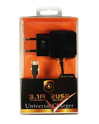 Блок живлення зарядний пристрій F13c 2 виходи USB + кабель microUSB - мініатюра 3