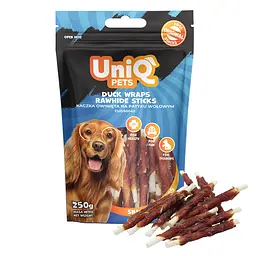 Ласощі для собак UniQ PETS Качка на палиці з сиром'ятної шкіри, 250 г