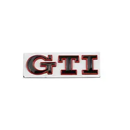 Емблема напис GTI для Volkswagen чорна з червоною окантовкою 79х23 мм метал (на скотчі)