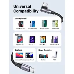 Дата кабель USB-C to USB-C 3.0m 60W US255 90-degree Angle Black Ugreen (80714) - мініатюра 7