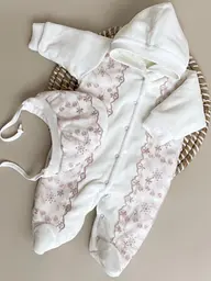 Дитячий зимовий комбінезон для новонароджених дівчаток з шапкою велюр Аля розмір 56 см Lari Біло-коричневий