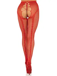 Стрип-колготки Leg Avenue Crotchless Net Tights with Heart Backseam, One Size, червоні, з доступом - мініатюра 5